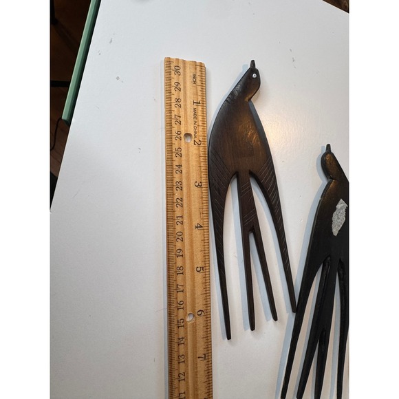 VTG Hand Carved Ebony Wood Swallow Bird Hair Combs African Folk Art Set of 3 - Picture 4 of 11